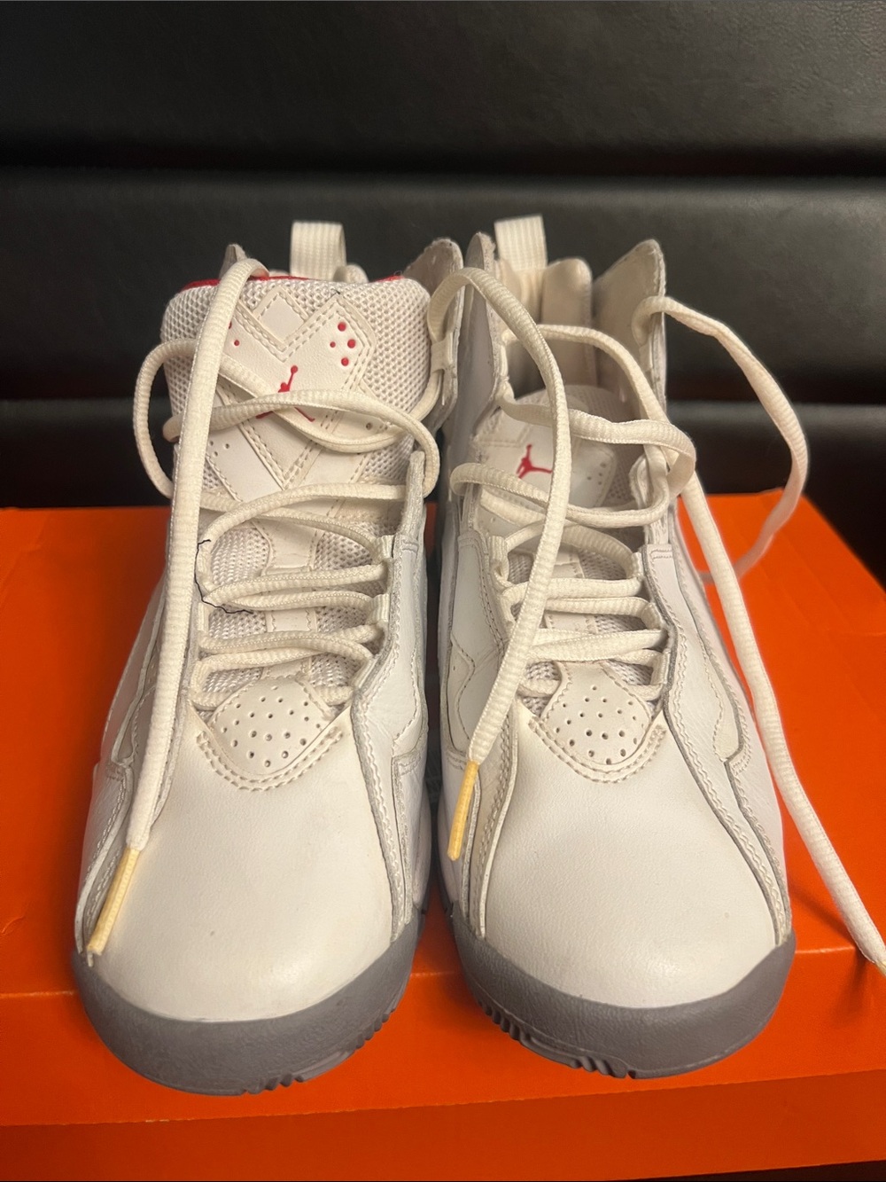 Jordan Kids White and Gray Sneakers with Red Jumpman
